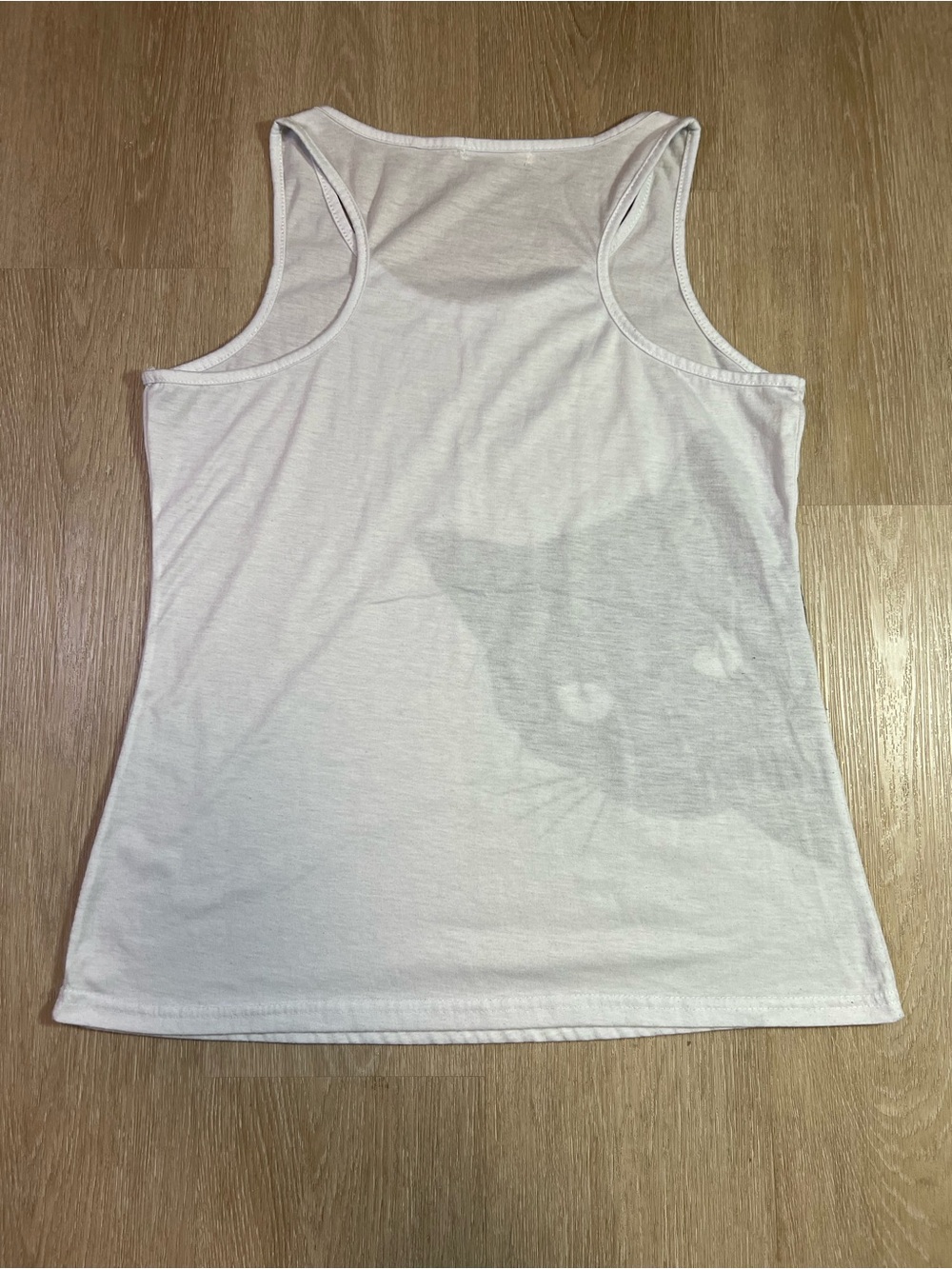 White Tank Top with Black Cat Print Semi-Sheer - Picture 4 of 6